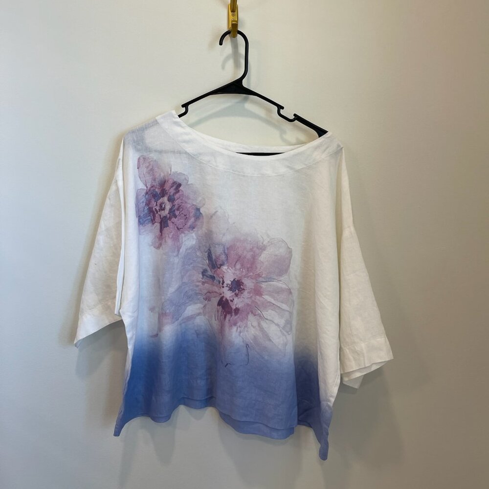 J. Jill Pure Jill Linen Watercolor Floral Oversized Shirt Women's Med Petite‎